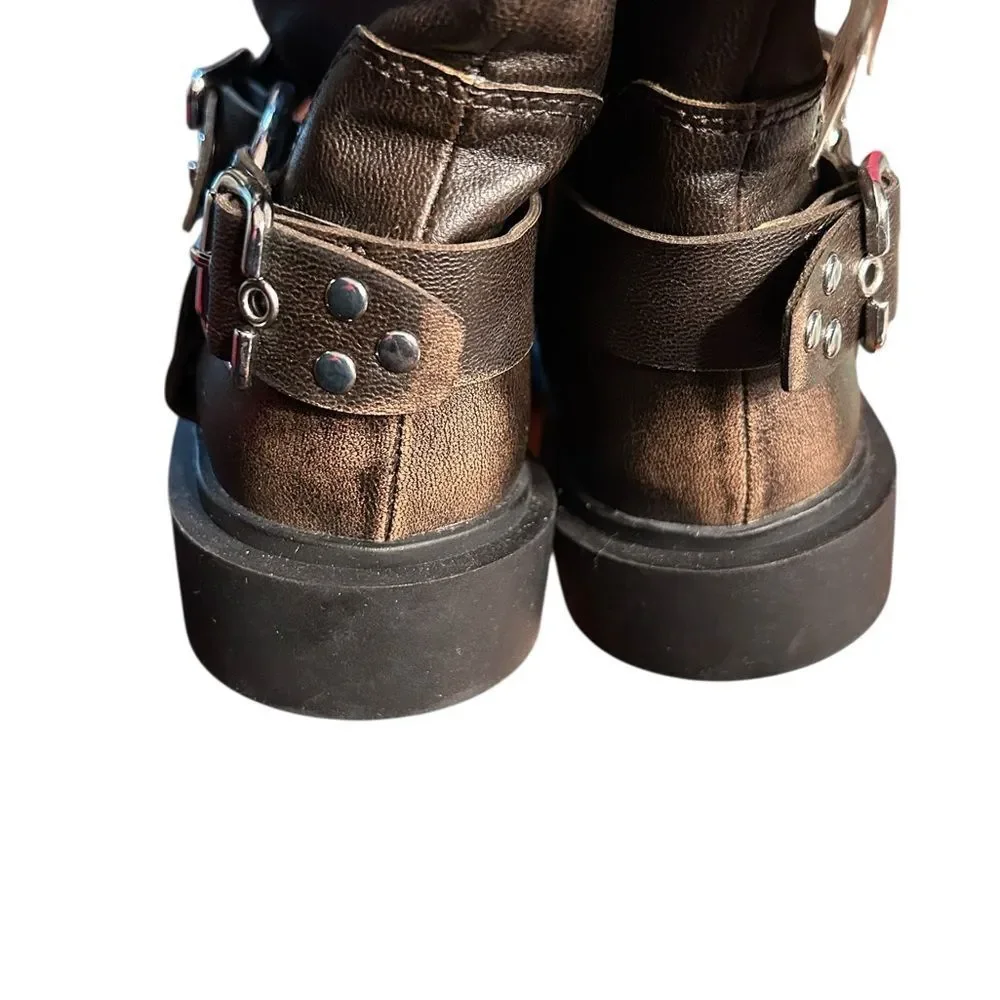 Zara kids Distressed Moto Brown Boots(Size 13.5)